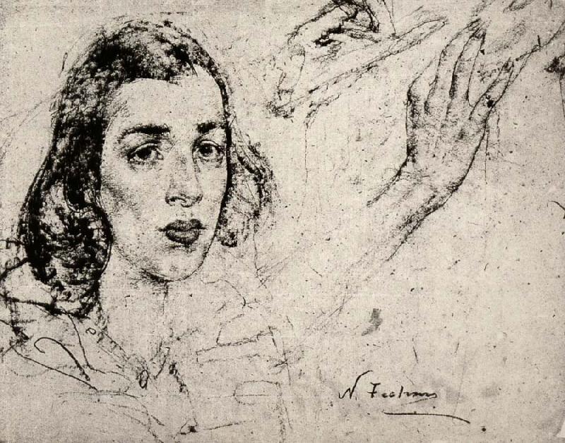 Nikolay Fechin Study of female-s head with hand